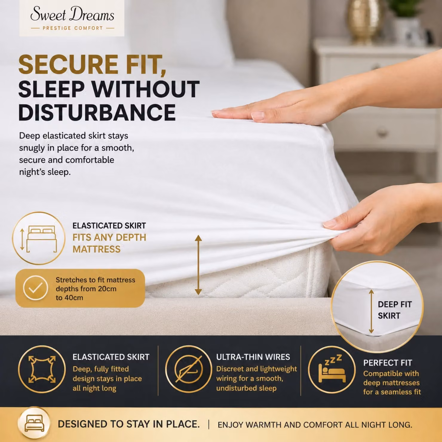 Sweet Dreams Quilted Super King Heated Mattress Cover in White, W/D/H: 180 x 200 cm – 3