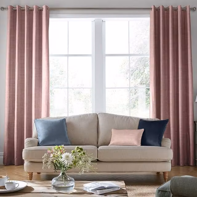 Laura Ashley Swanson Made To Measure Blackout Eyelet Curtains in Purple and Pink