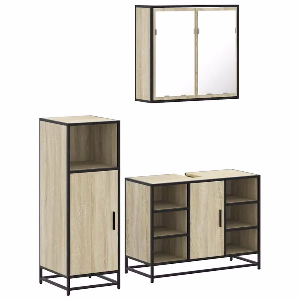 Berkfield Home 3 Piece Industrial Bathroom Furniture Set in Brown Sonoma Oak Engineered Wood – 2