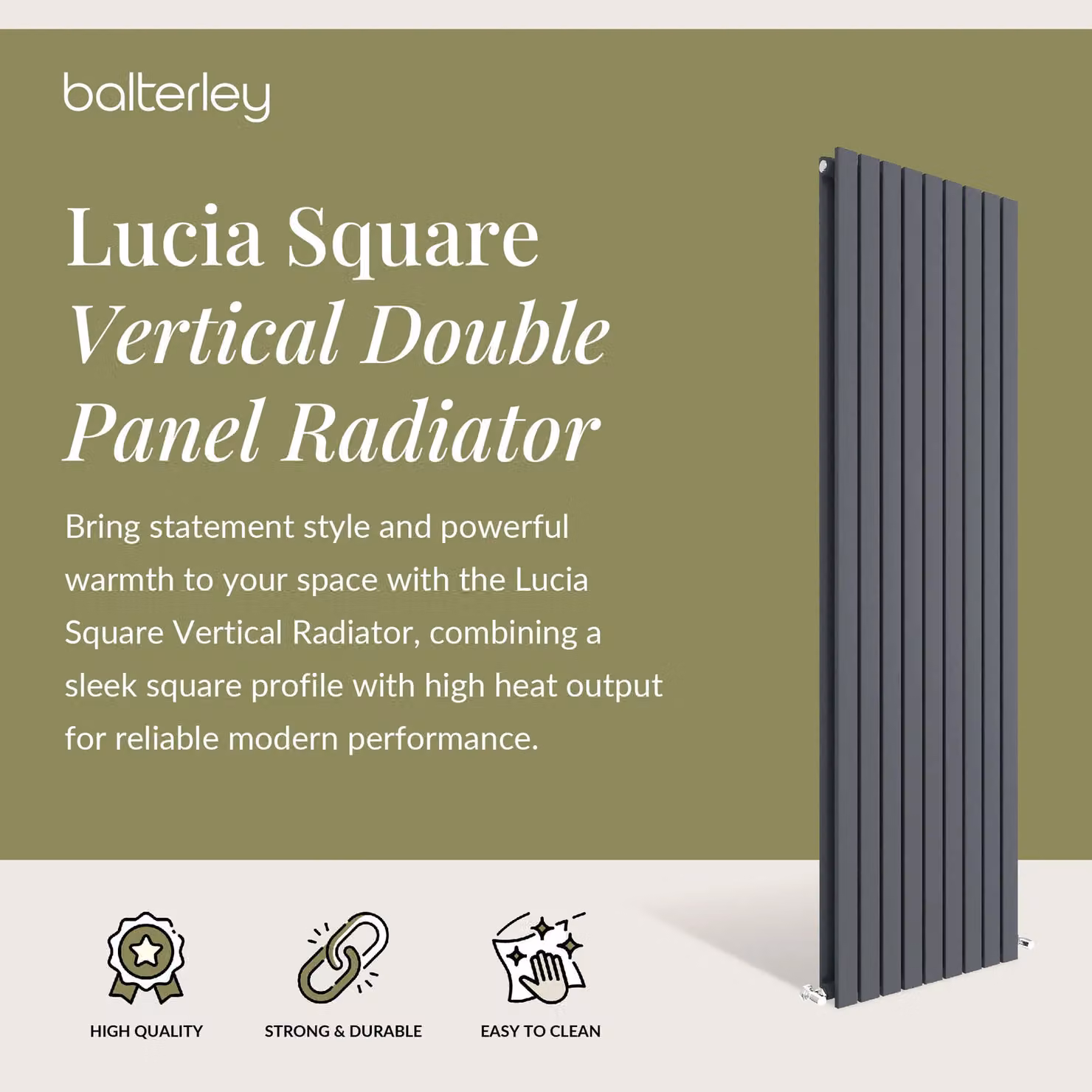 Balterley Lucia Square Vertical Double Panel Radiator, Grey Anthracite, H: 180 cm x W: 52.8 cm – 2