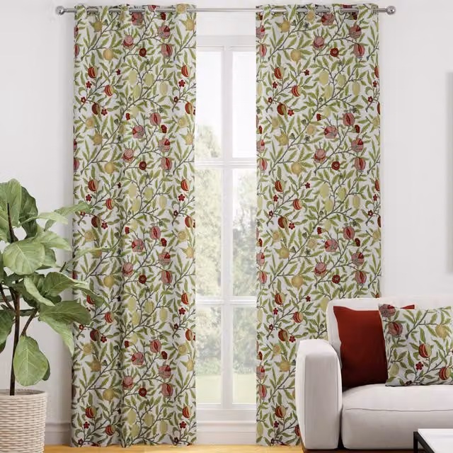 Terrys Heritage Fruits and Foliage Blackout Eyelet Curtain Panel in Green and Multicolour Cotton