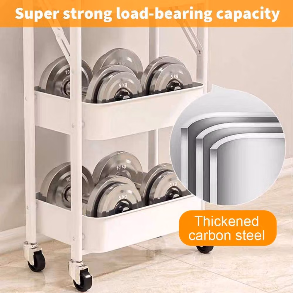 PAWNORA White 3 Tier Folding Metal Rolling Trolley Cart and Storage Rack – 2