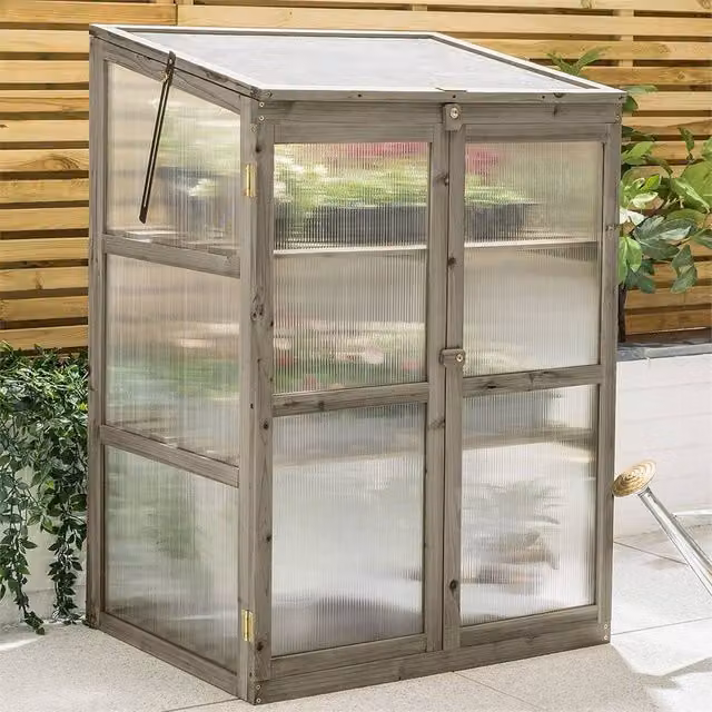 NESTLUNE Grey Wooden Garden Greenhouse with Polycarbonate Panels