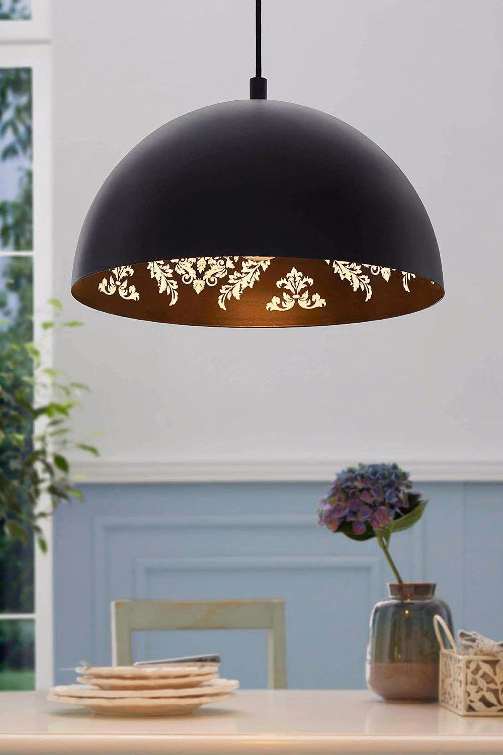 Eglo Congresbury Modern Metal 1 Light Round Suspended Ceiling Pendant in Black – 2