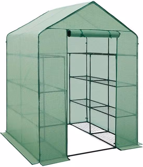 tectake Greenhouse with 16 Shelves and Tarpaulin Cover, Green, W/D/H: 143 x 143 x 195 cm – 1