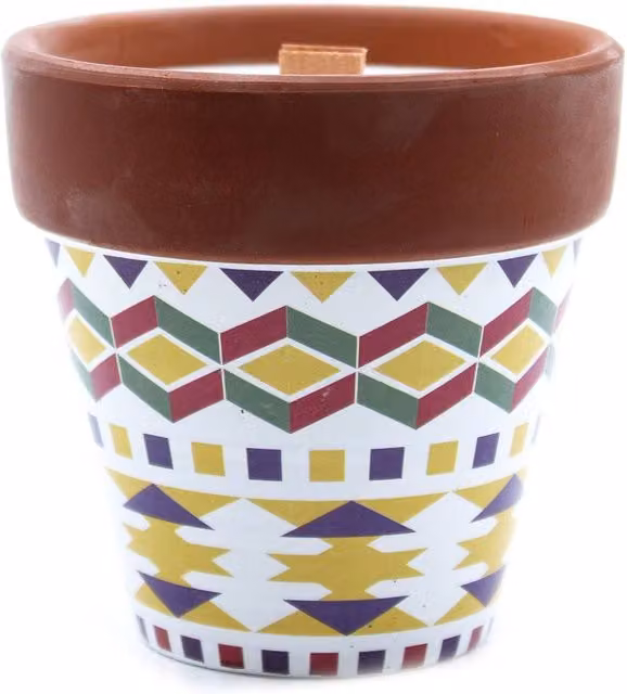 Serenityy Geranium Herb Garden Candle in a Black Multicolour Rustic Ceramic Pot with Wooden Wick