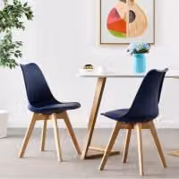 P&N Homewares Set of 4 Lorenzo Retro Dining Chairs in Blue with Padded Synthetic Leather Seats and Beech Wood Legs – 3