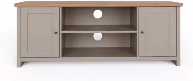 FORGEVIO Large Modern Grey Wood TV Media Stand and Storage Sideboard with Display Shelves