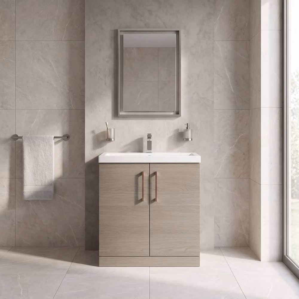 Balterley Solace Oak 2-Door Freestanding Bathroom Vanity Unit with Basin in Brown – 2
