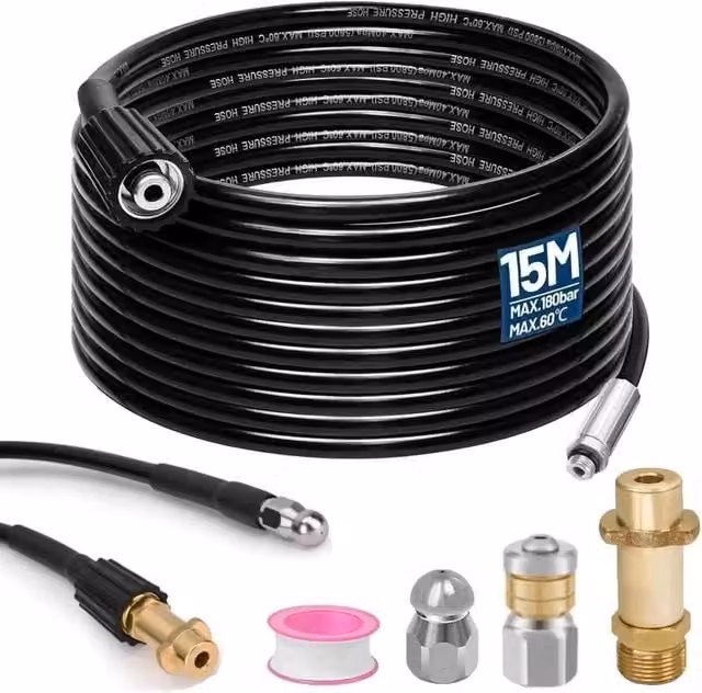 SPETLEK High Pressure Drain Jet Washer Hose in Black, 15m