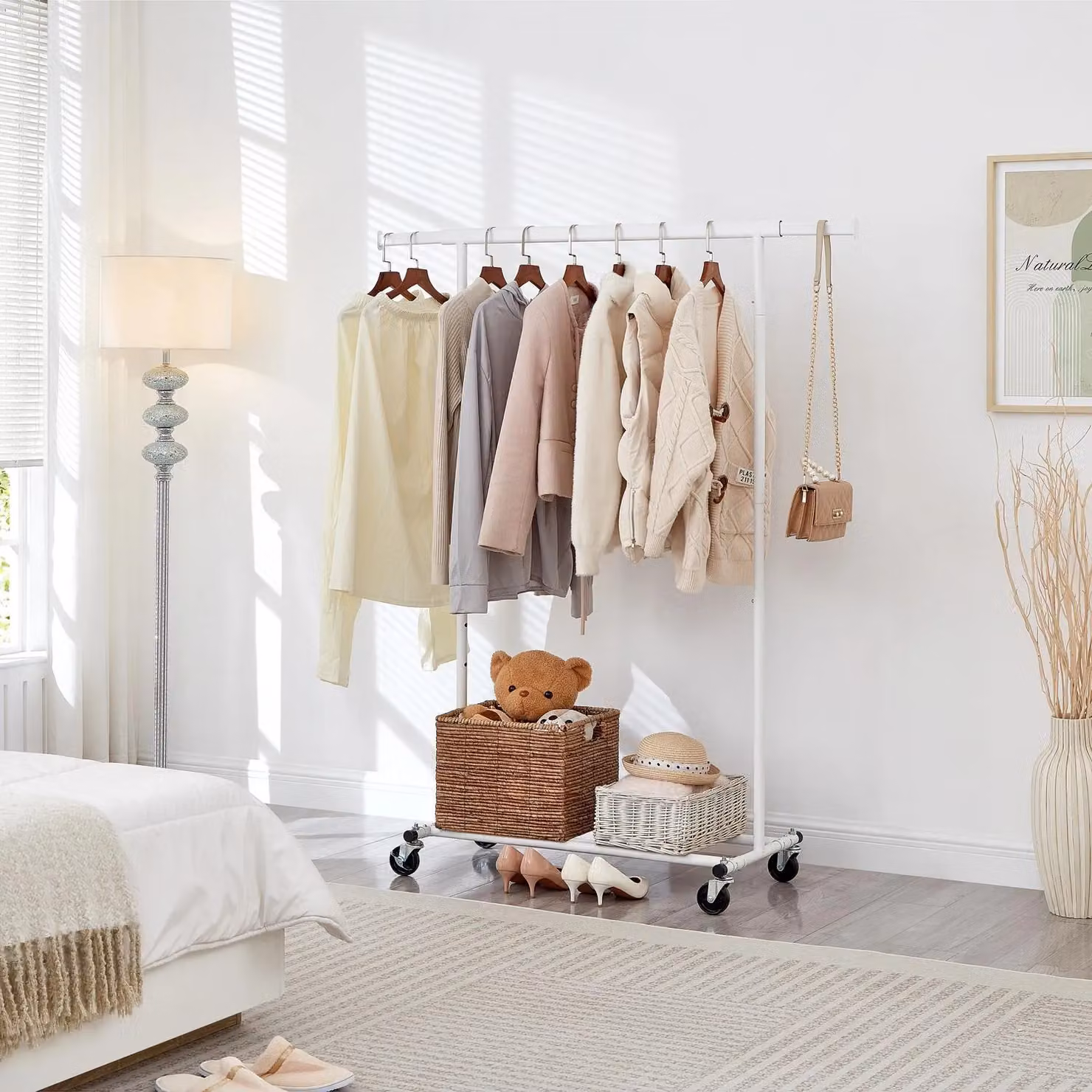 House of Home Heavy Duty White Metal Clothes Rail with Adjustable Width and Height – 3