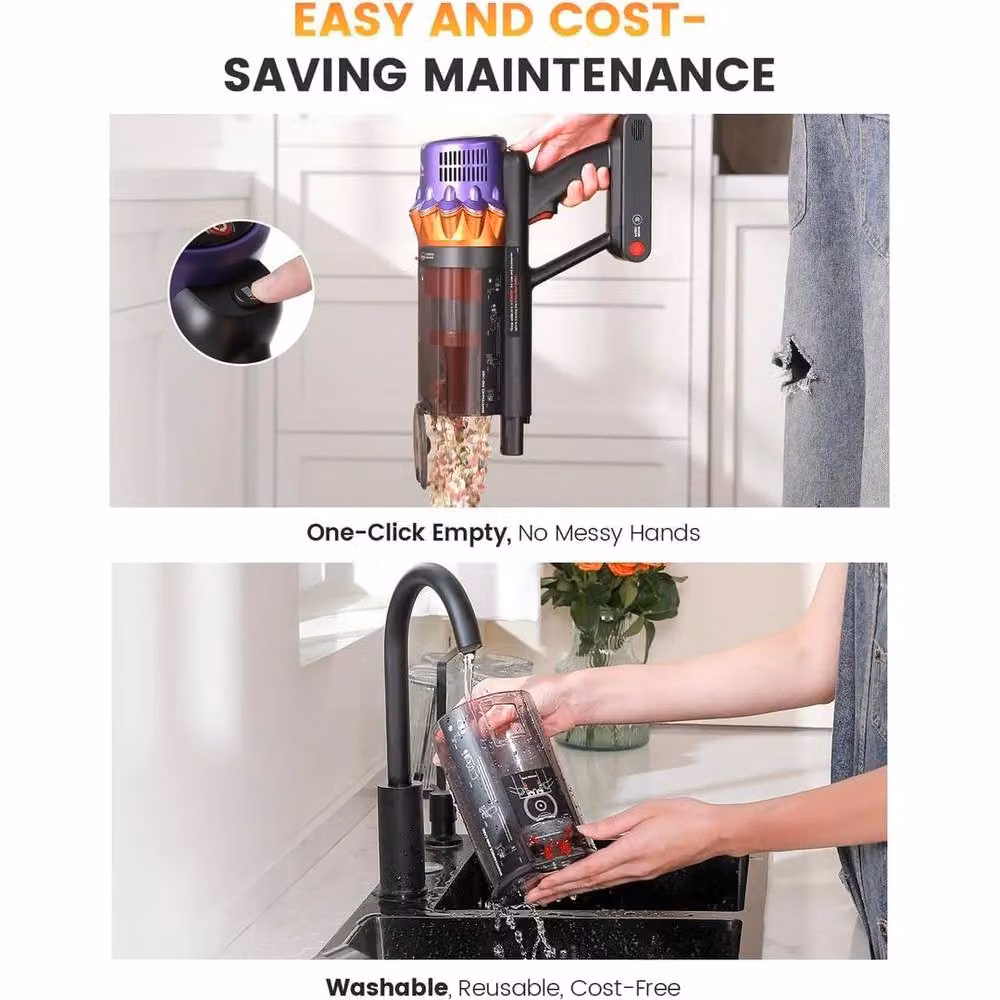 FLAVORA Cordless Bagless Stick Vacuum Cleaner with Anti-Tangle Roller for Pet Hair, 550W, Purple – 2
