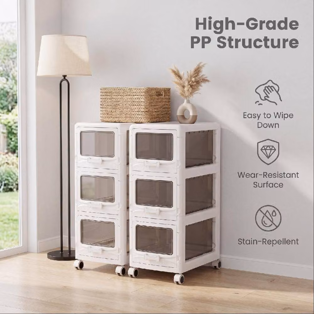 Costway 3-Tier Plastic Rolling Utility Cart with Drawers in White – 4