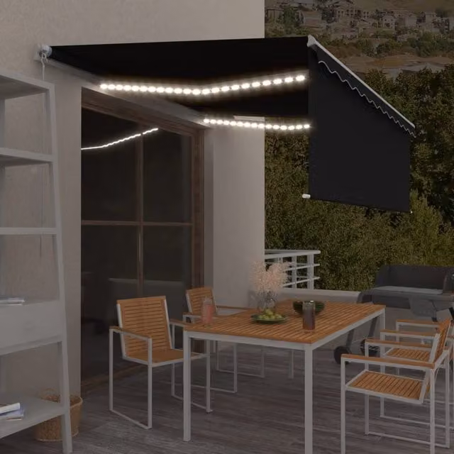Berkfield Home Manual Retractable Awning with Blind and LED, Anthracite and Black, W: 400 cm, D: 300 cm – 1