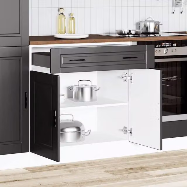 Berkfield Home Porto Kitchen Base Cabinet in Black Matt Engineered Wood W/D/H: 81.5 x 46 x 80 cm
