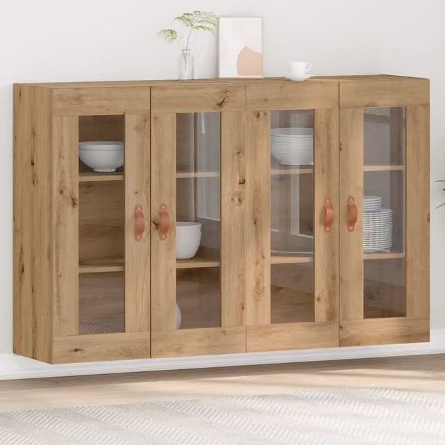 Berkfield Home Set of 2 Artisan Oak Wall Mounted Cabinets with Glass Doors in Brown – 1