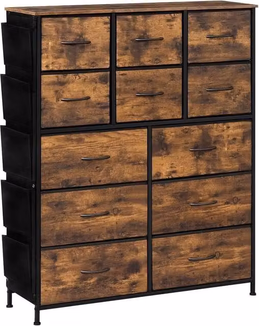 EONLION Retro 12 Drawer Chest of Drawers with Metal Frame in Brown, Width: 100 cm – 1