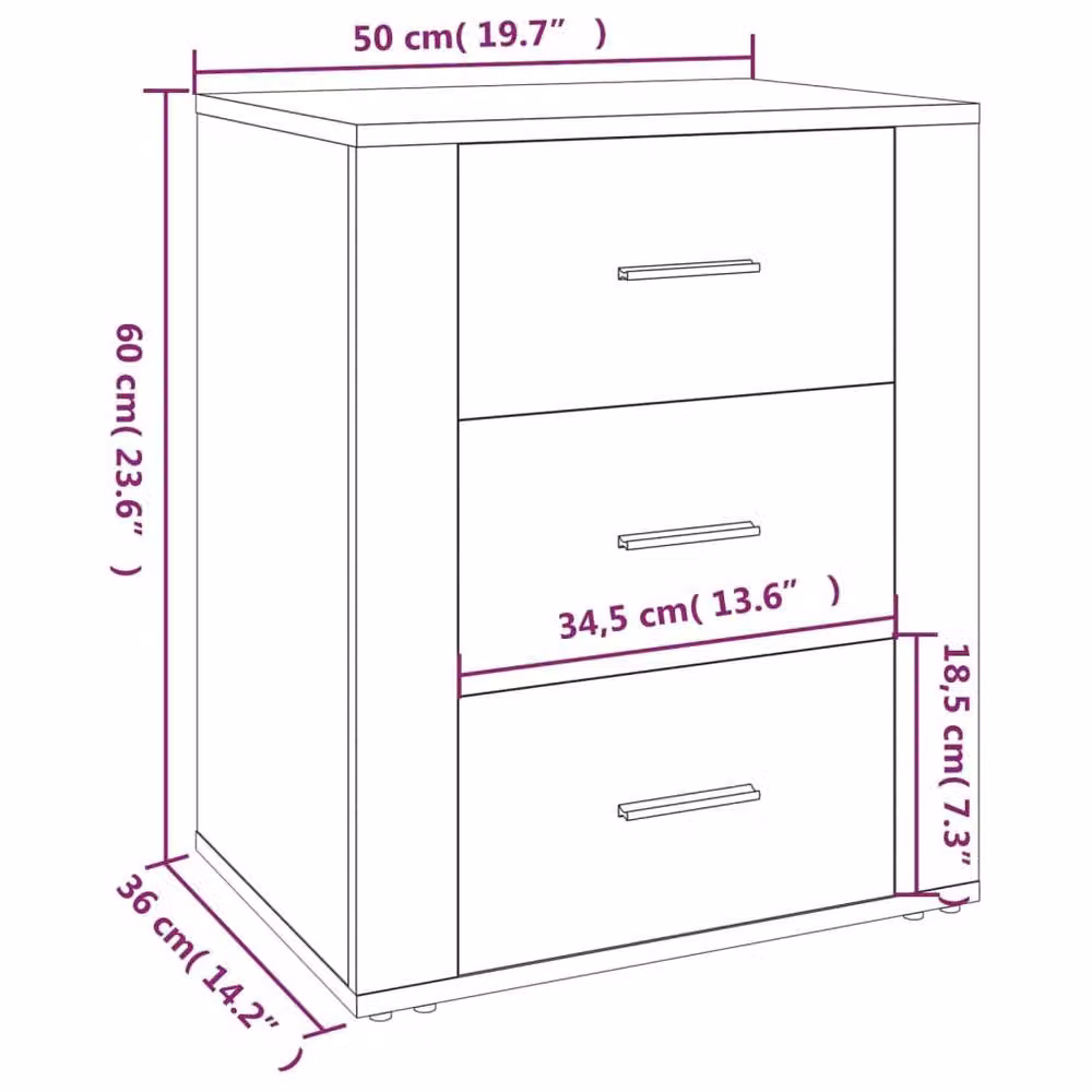 Berkfield Home Bedside Cabinet in Concrete Grey, W/D/H: 50 x 36 x 60 cm – 2