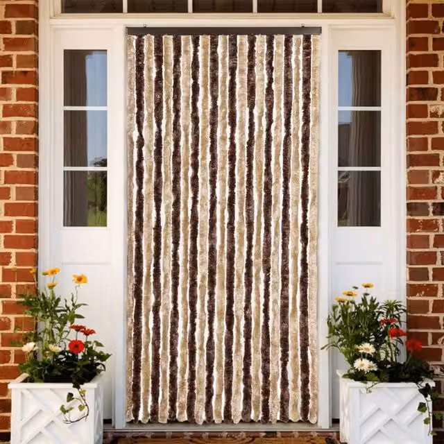 Berkfield Home Chenille Insect Curtain in Beige and Light Brown, W: 90 cm, H: 200 cm – 1