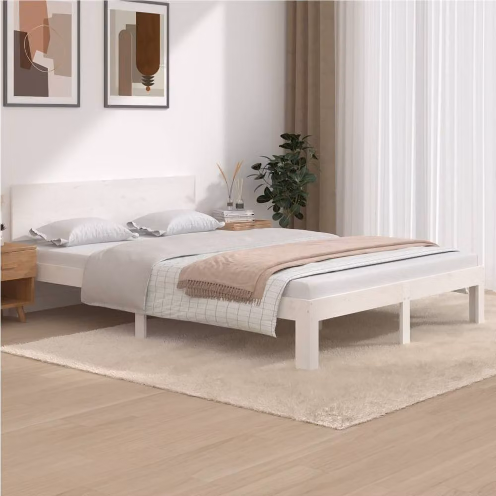 Berkfield Home White Solid Pine Wood Bed Frame W/D/H: 140 x 200 cm – 2