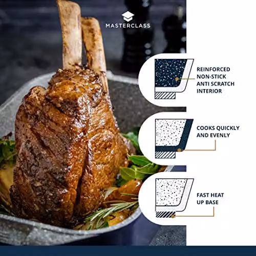 MasterClass Blue Aluminium Rectangular Roasting Dish with Handles, W: 26.0 cm, D: 10.0 cm, H: 6.8 cm – 3