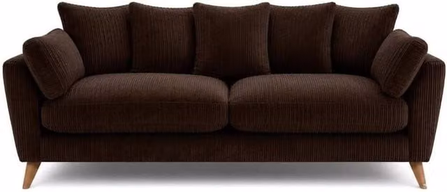 SOFASELECTION UK Harlow 3 Seater Jumbo Cord Sofa in Brown with Scatter Cushions and Solid Wood Frame
