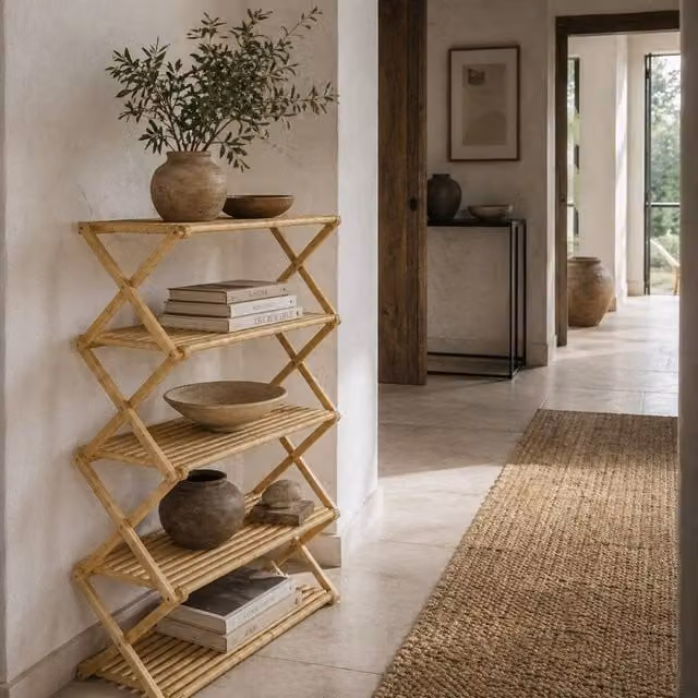 Wyld Haus Lafa Mazi 5 Tier Folding Shoe Rack in Natural Bamboo, Brown
