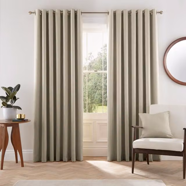 Helena Springfield Eden Woven Lined Eyelet Curtains in Beige and Silver, Width: 167 cm, Drop: 228 cm – 1