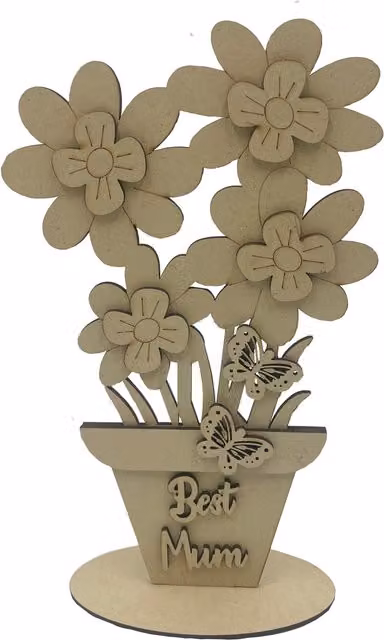 Art Studio Best Mum Wooden Freestanding Flowerpot in Brown and Beige