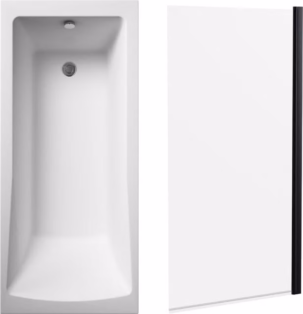 Balterley Square Single Ended Bath with Black Screen in White W/D/H: 170 x 70 x 70 cm