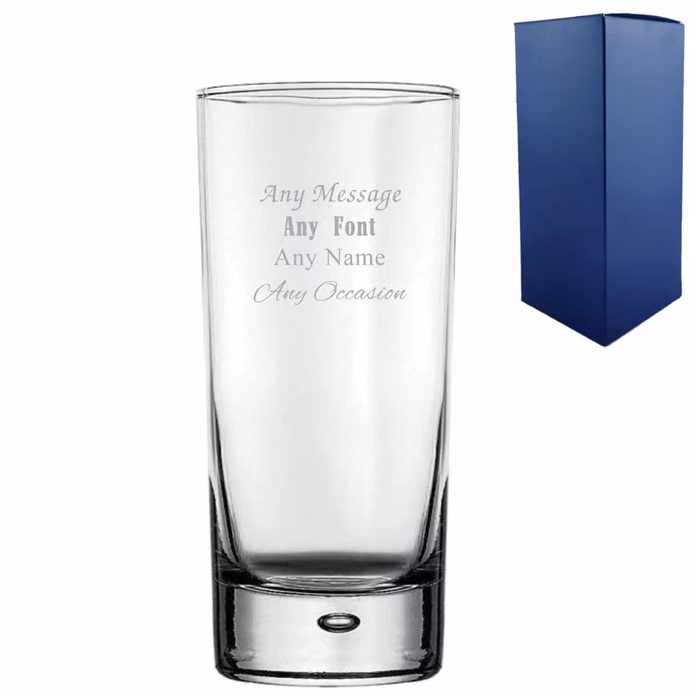 Uniqueful Personalised Engraved Bubble Hiball Glass Tumbler in Transparent, Height: 15 cm – 1