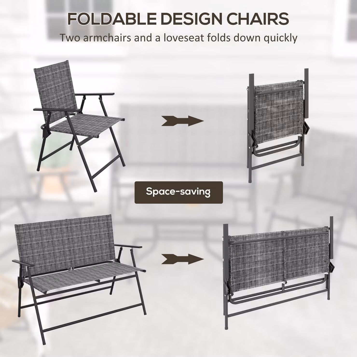 Outsunny 4 Piece Patio Furniture Set in Mixed Grey with Breathable Mesh Fabric Armchairs, Loveseat and Glass Top Table – 4