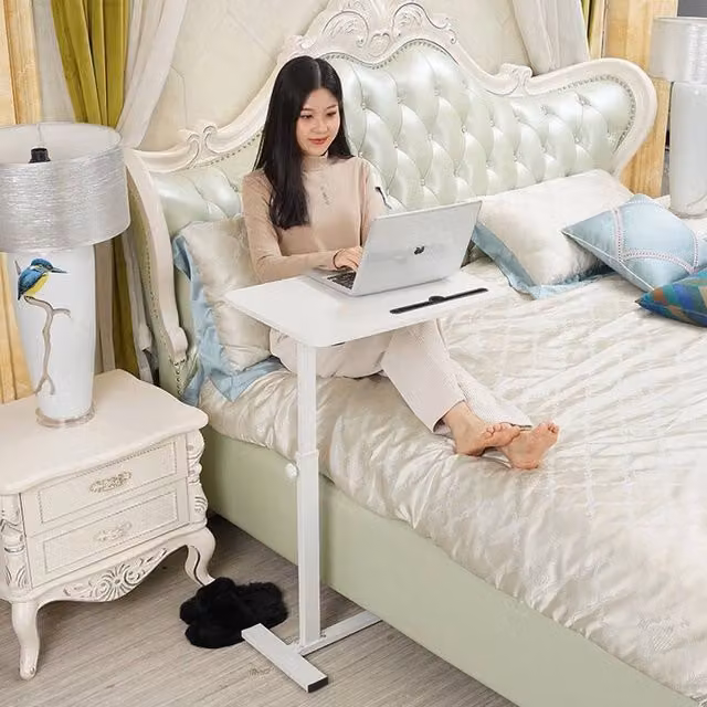 Havendro White Adjustable Height Overbed Dining Tray Table with Castors