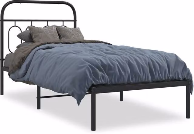 Berkfield Home Metal Bed Frame with Headboard, Black, W/D/H: 90 x 190 cm – 1