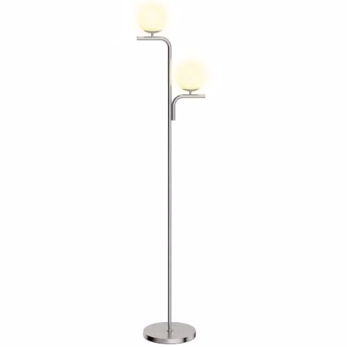 HOMCOM Modern LED Floor Lamp with Sphere Glass Shade and Foot Switch, Silver