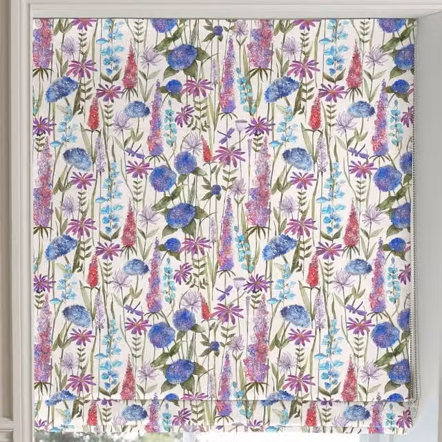 Voyage Maison Florabunda Made to Measure Blackout Roman Blind in Bluebell Ecru Multicolour Floral Textile