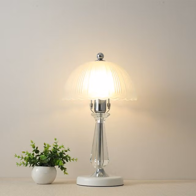 Livingandhome White Crystal Table Lamp with Touch Control and E27 LED Compatibility