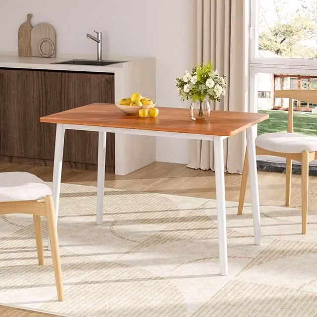 Komore Scandinavian Square Wooden Dining Table in Brown and White
