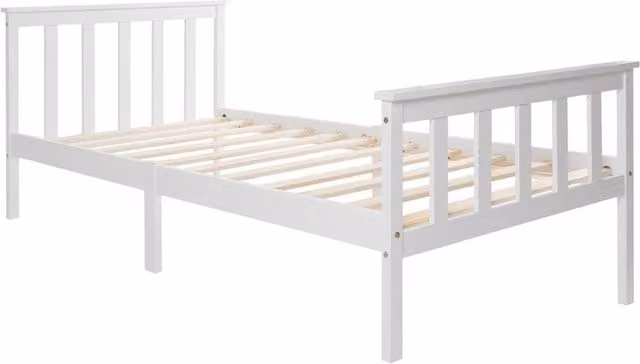 KORVIXA Single Modern Solid Wood Bed Frame in White Lacquered Finish – 1