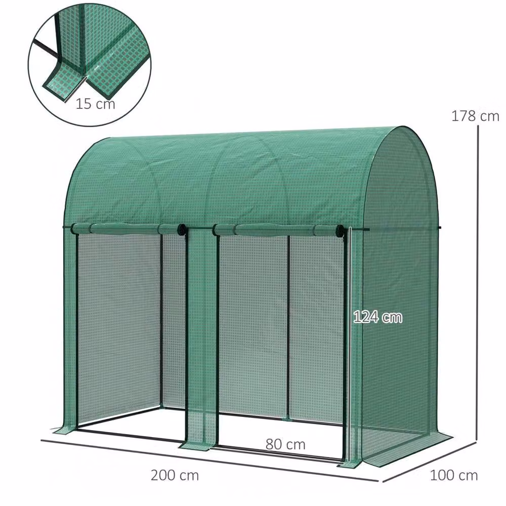 VOGREX Green Small Tomato Greenhouse with Roll-up Zipped Doors, W/D/H: 200 x 100 x 178 cm – 2
