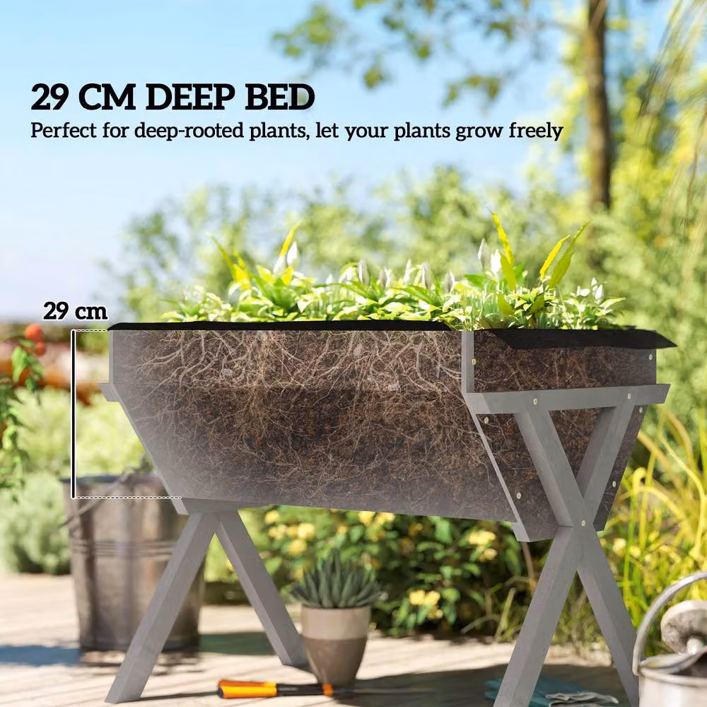 OUTSUNNY Wooden Raised Bed Planter Stand for Vegetables and Flowers, Grey – 3