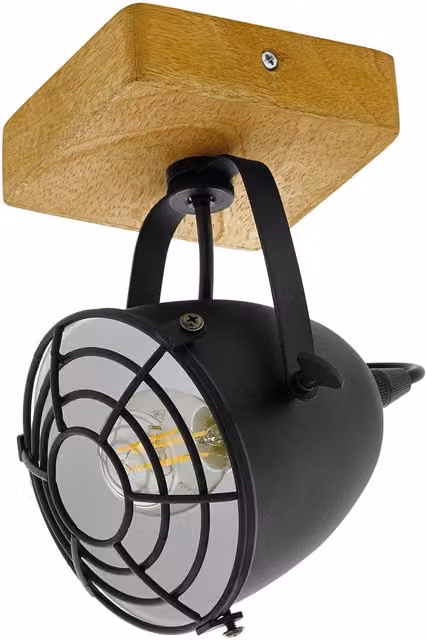 Loops Adjustable Wall and Ceiling Spotlight in Black and Wood with E14 Bulb – 2