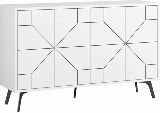 CALICOSY Dune 4-Door Modern Sideboard in White, Width: 123 cm