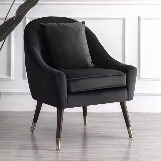 Artemis Home Octavia Black Velvet Tub Accent Chair with Armrests and Solid Wood Frame