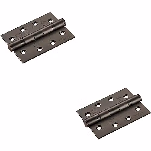 Loops 2 Pair Matt Bronze 13 Ball Bearing Butt Hinges H: 102 mm, W: 76 mm, D: 3 mm