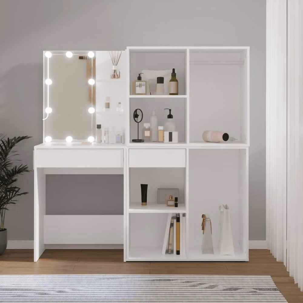 Berkfield Home Hollywood LED Dressing Table in White Matt MDF – 2