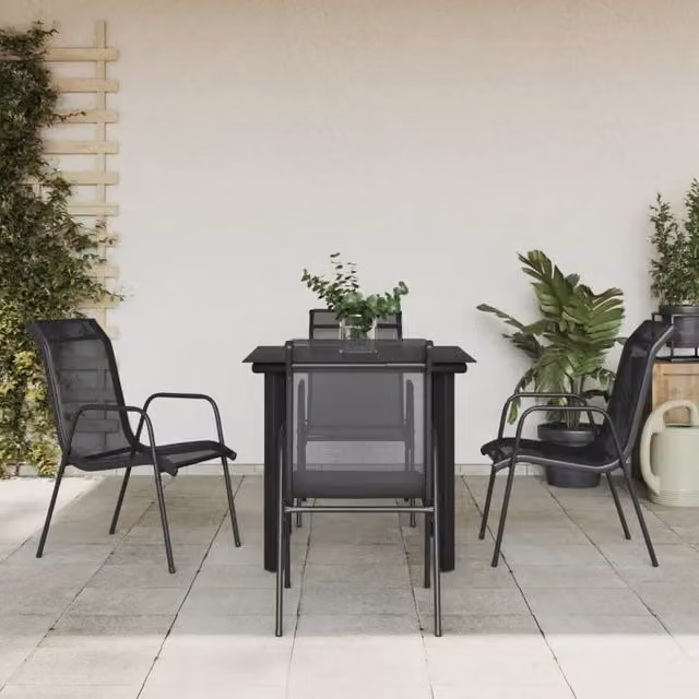 Berkfield Home 5 Piece Garden Dining Set in Black Steel and Textilene – 1