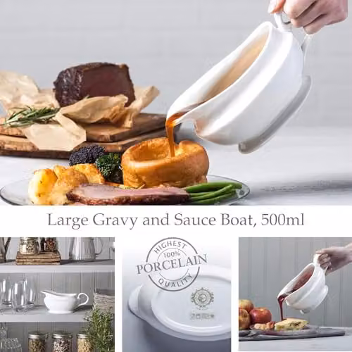 WM Bartleet & Sons 1750 Traditional Porcelain Drip-Free Gravy and Sauce Boat, 500ml, White – 2