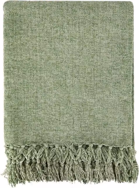Emma Barclay Darcy Tassel Woven Throw Blanket with Fringes, Green, W: 130 cm, D: 150 cm