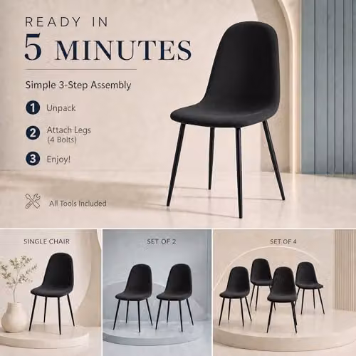 Bravich LTD Ron Velvet Dining Chair in Black with Metal Legs – 7